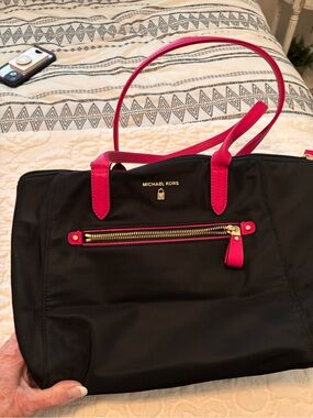 Michael Kors Black Tote with Hot Pink Trim and Handles